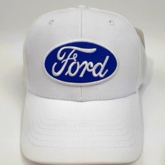 Ford Vintage Trucker Mesh Snapback Hat Cap Mid Profile Old School Patch White - Picture 2 of 4
